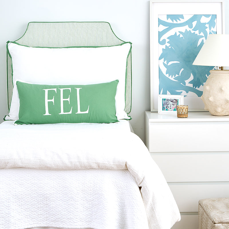 Lee Eucalyptus with Celadon Pipe Headboard